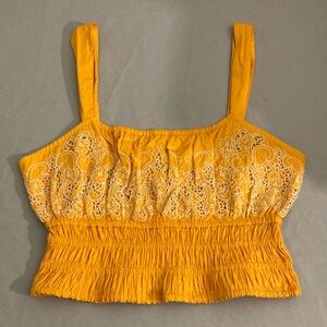 Anthropologie Yellow Smocked Crop Tank